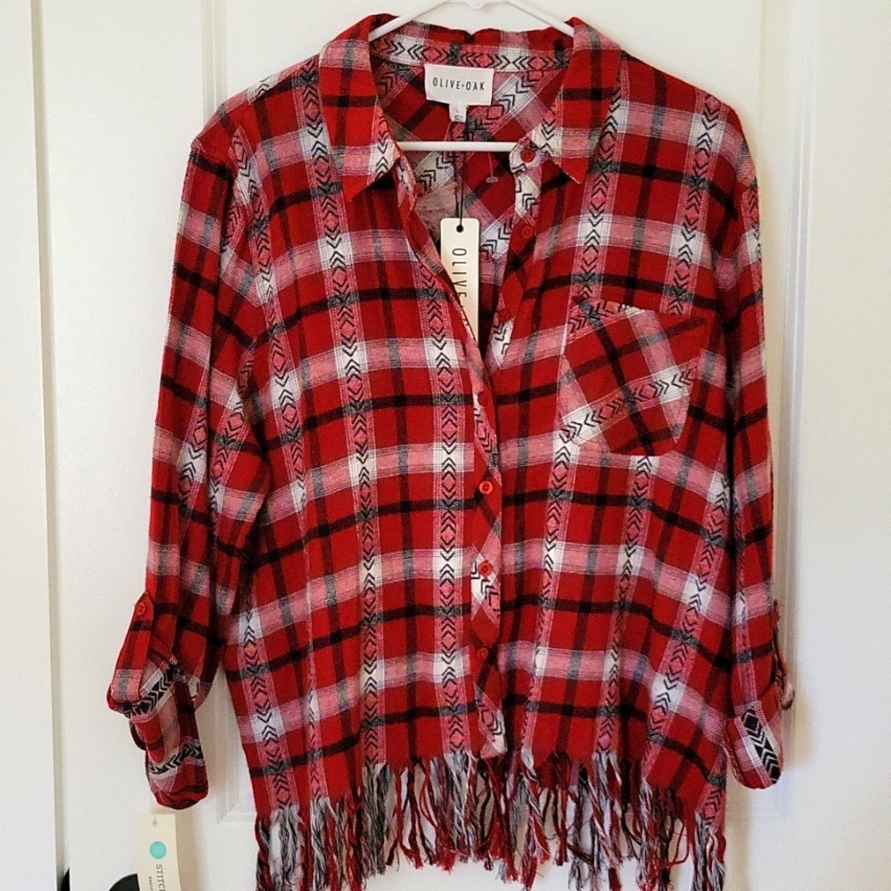NWT Olive + Oak Plaid Flannel Button Up Size Large